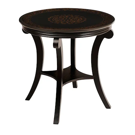 Round End Table with 1 Lower Shelf and Tapered Legs